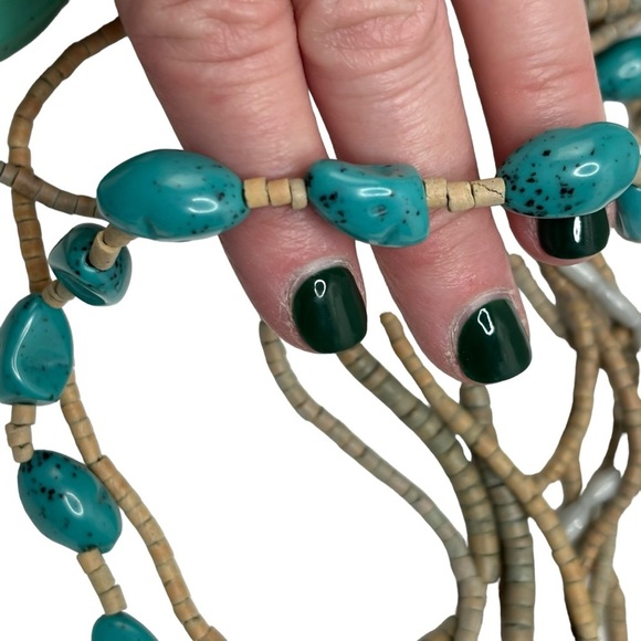 Chico’s Chunky 19” Multi Strand Speckled Turquoise Stones Silver Accents - Picture 5 of 13